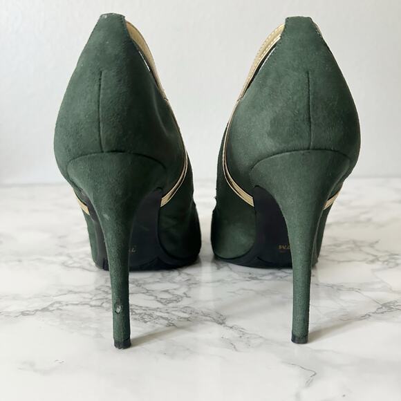 Marc Fisher Garlene Forest Green Vegan Suede Gold Stiletto Heels Women’s Size 7 - Picture 4 of 11